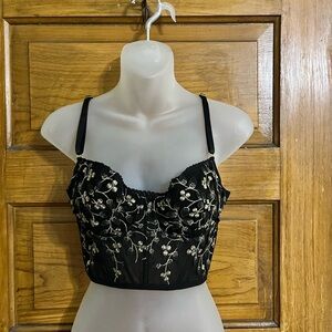 Black Embroidered Bustier Top